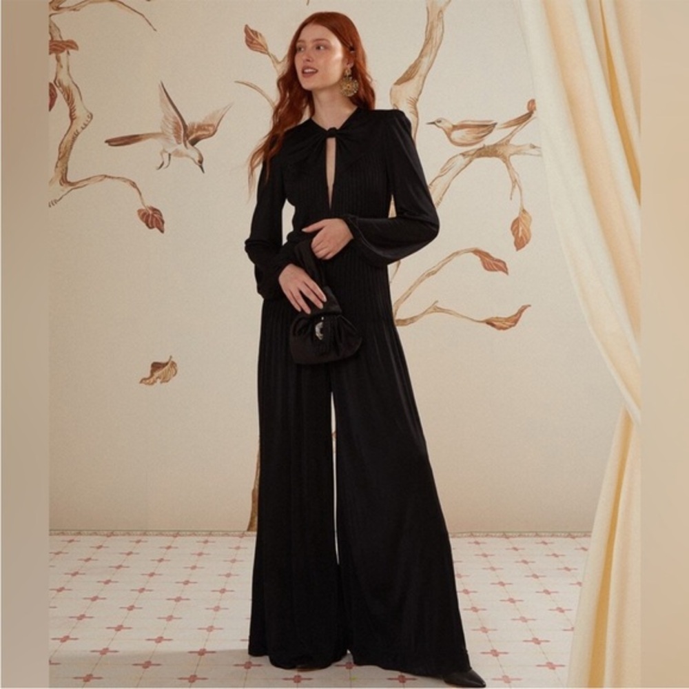 FARM Rio Black Long Sleeve Knot Jumpsuit